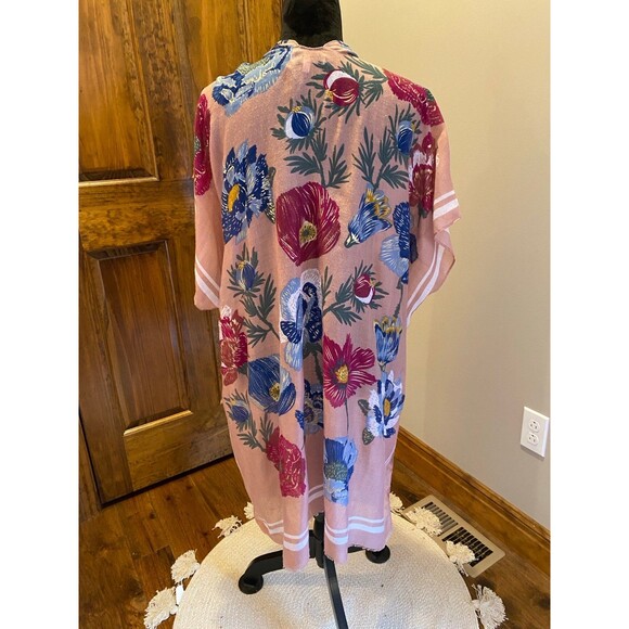 Woven Heart Swimsuit Coverup Plus Size ? 1X to 2X Open Front Retro Boho Flowy - Picture 4 of 7